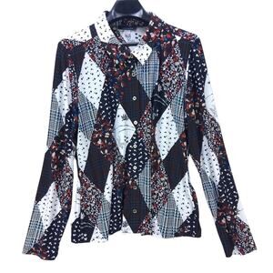 Womens tommy hilfiger long sleeve blouse patchwork print size XL flexible fit